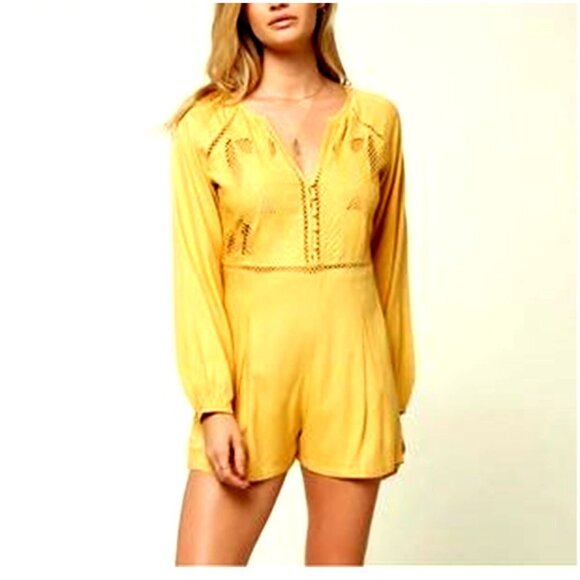 O’Neill Long Sleeve Ryana Romper Yellow Gold Mustard SZ M - Picture 1 of 7